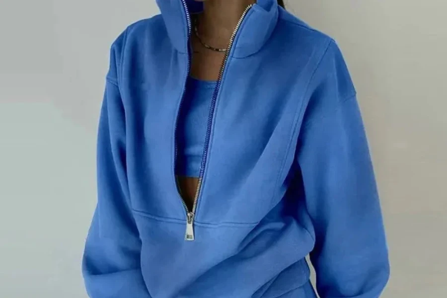 Half zip-up oversized women's hoodie