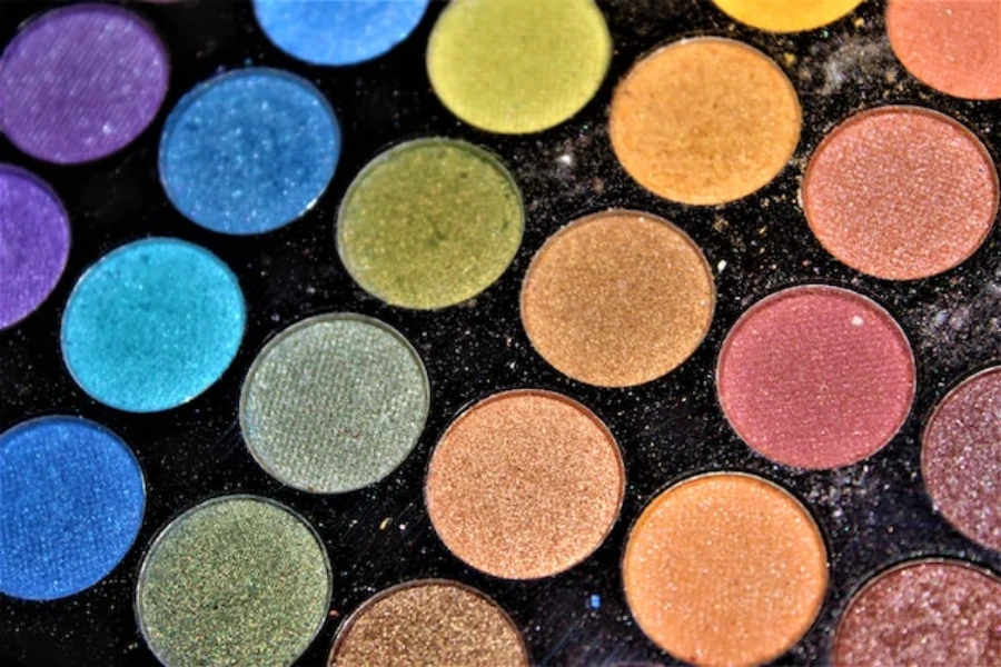 Photographie macro de la palette de fards à paupières