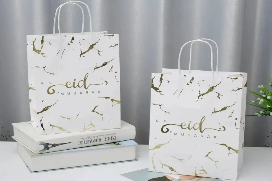 Paper gift bag with golden foil