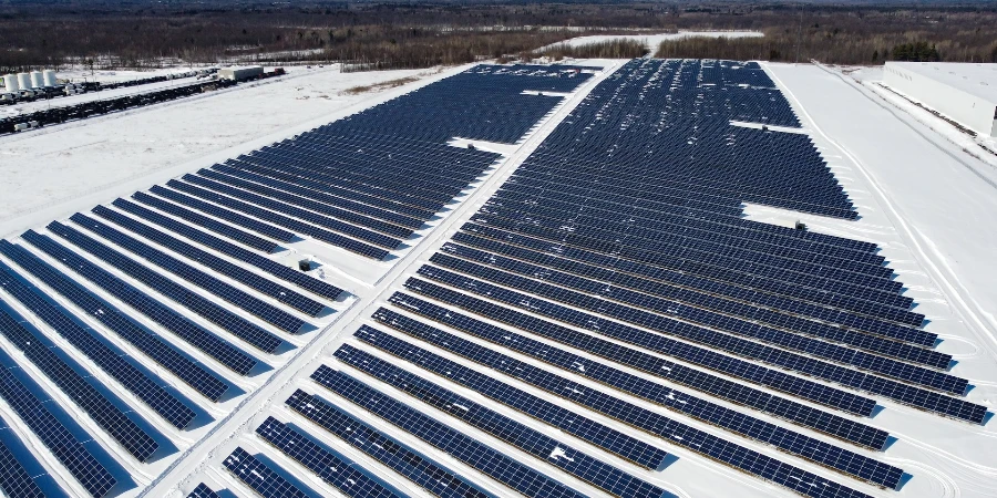 Solar panels on snow covered ground