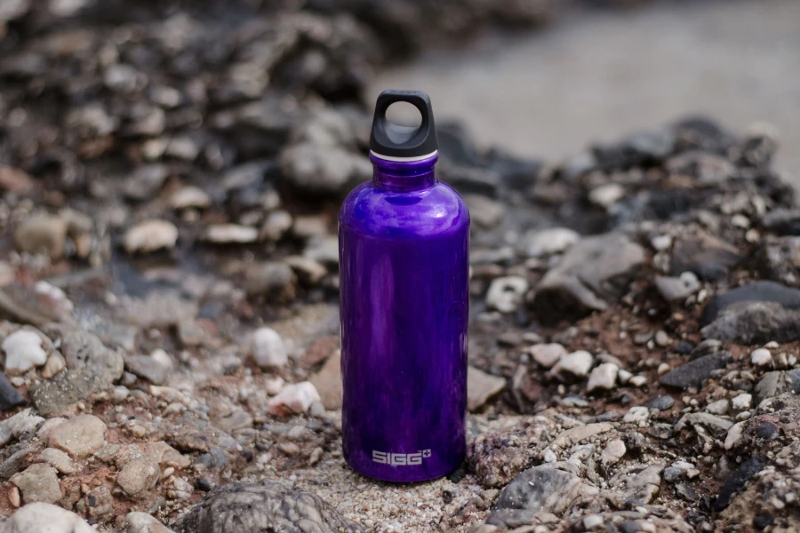 travel bottle on rocky ground