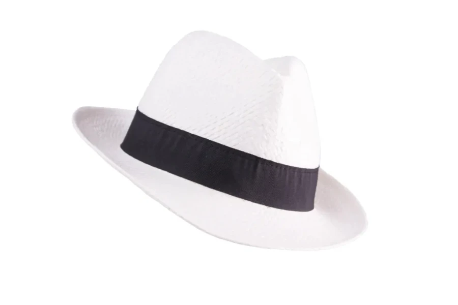 Sombrero de paja fedora blanco con cinta negra