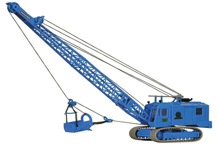 A blue dragline excavator