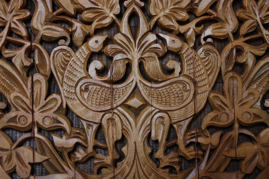A complex design on wooden door