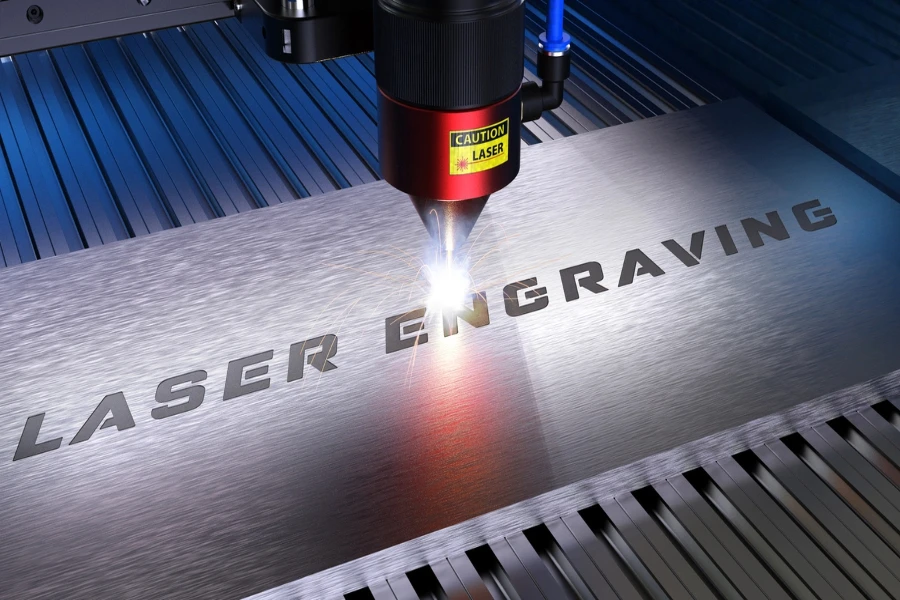 A laser engraving machine in use