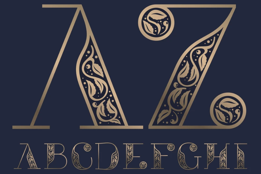 A laser marked vintage alphabet decoration