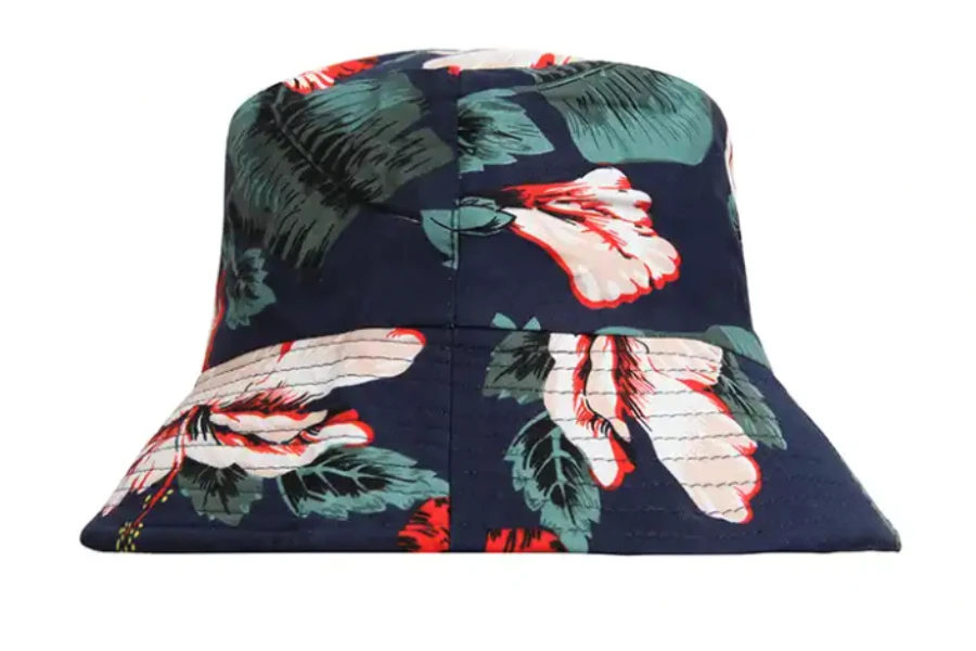 A pink green and blue floral bucket hat