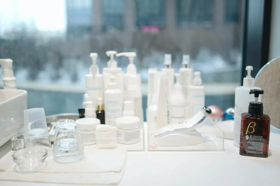 A table filled with different types of innovative skincare