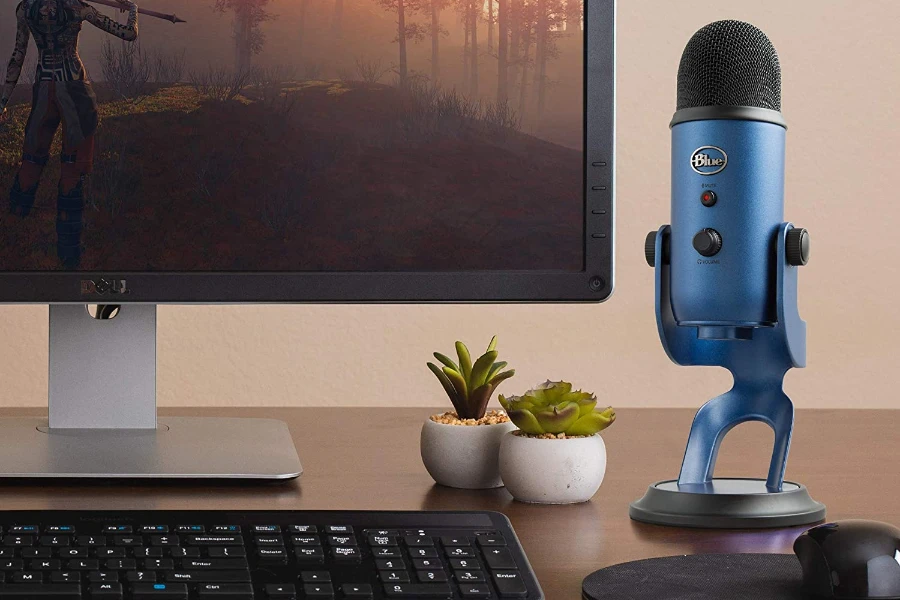 Blue Yeti microphone on a stand