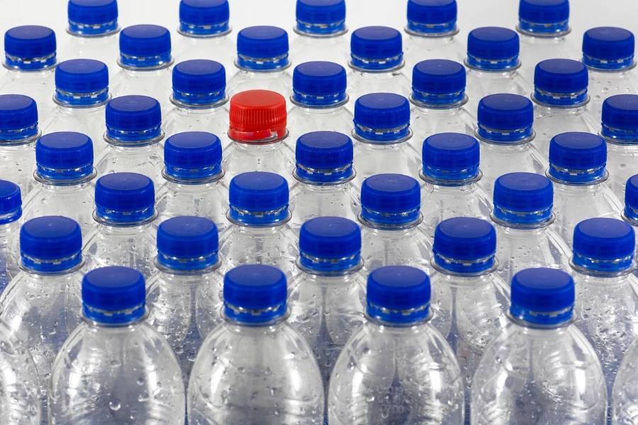 Plastic bottles kept in rows