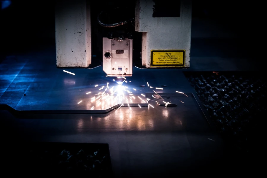Sparks flying from a laser machine