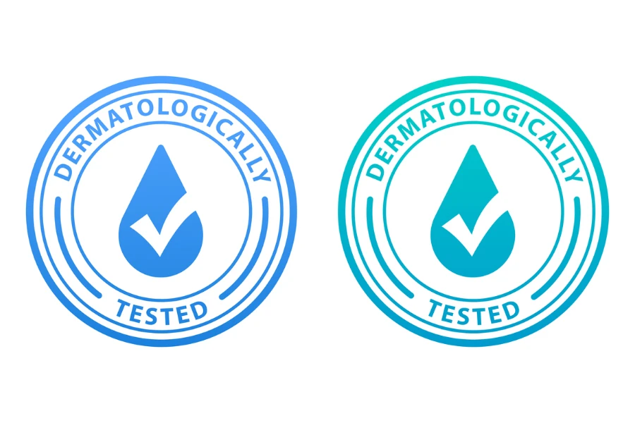 Two dermatologically tested symbol badges