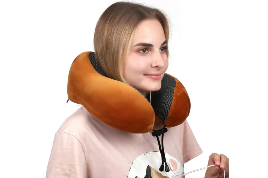 Woman using luxury travel pillow