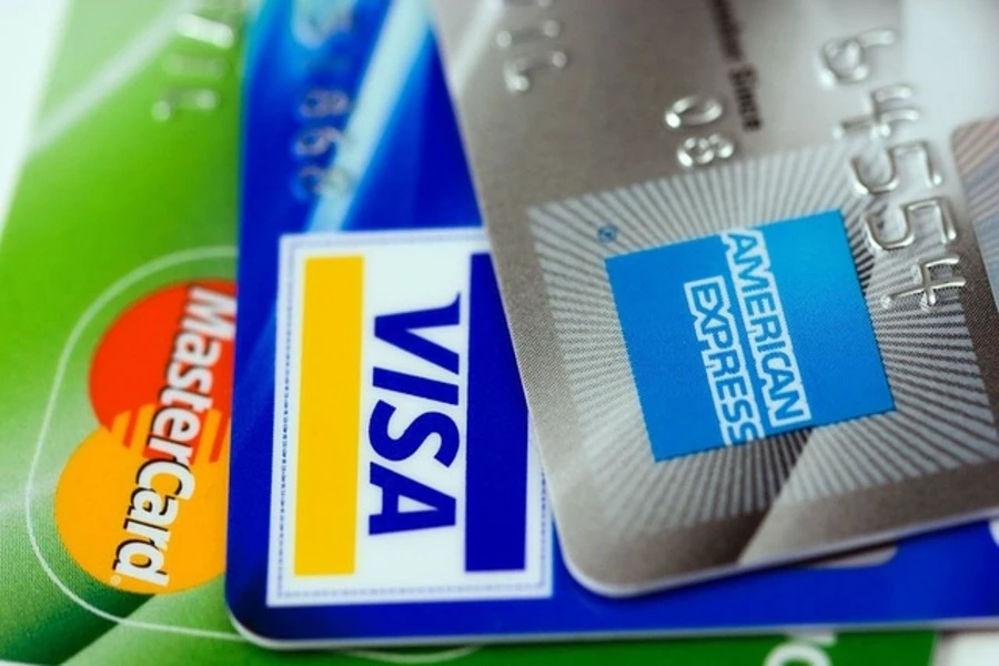 A close-up of three credit cards