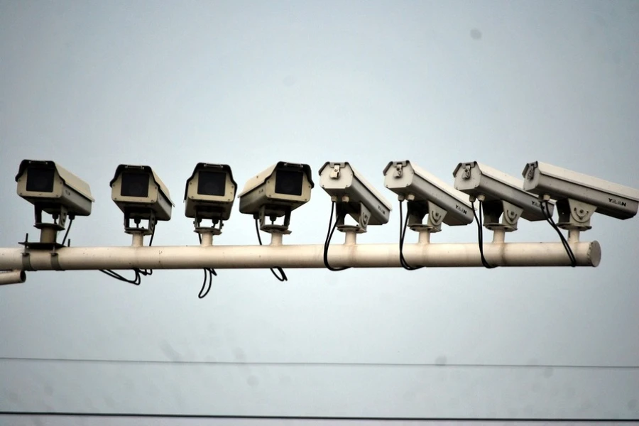 A few security cameras aligned together