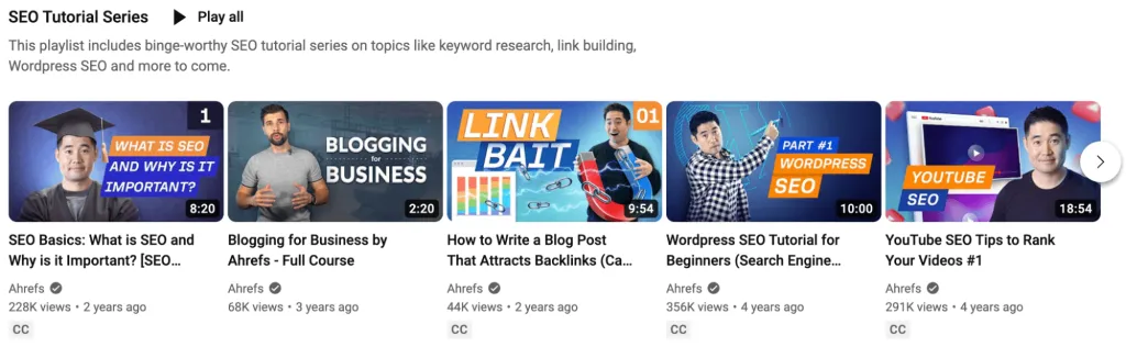 Ahrefs'in YouTube SEO eğitim serisi