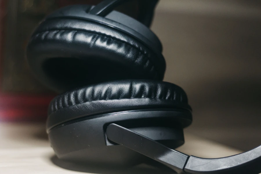 black headphones on a table