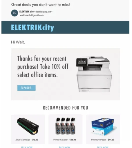 cross-sell email example