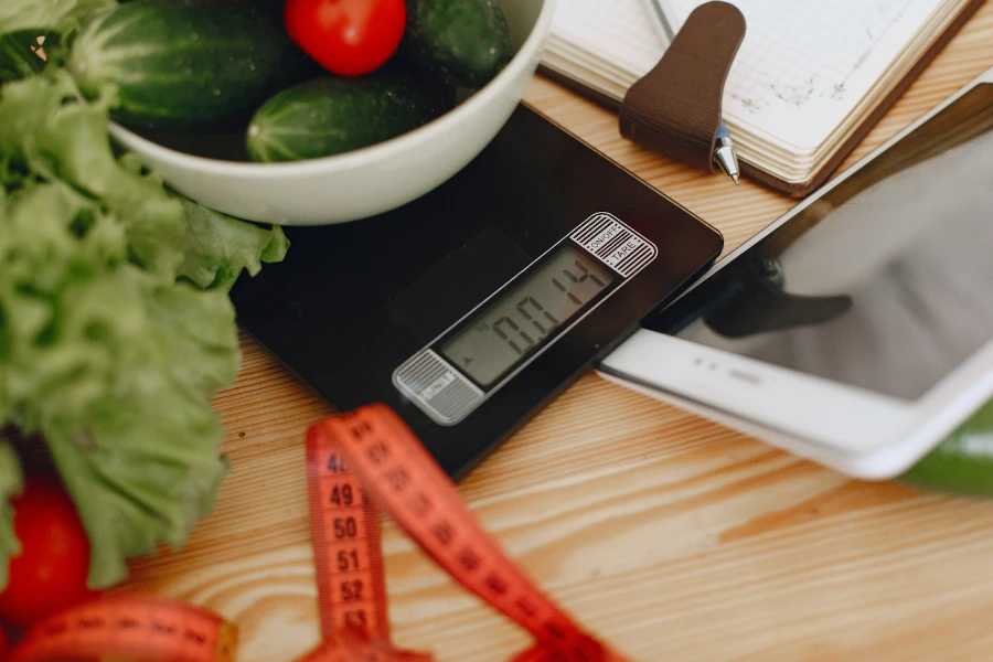 Digital food scales showing food measurements