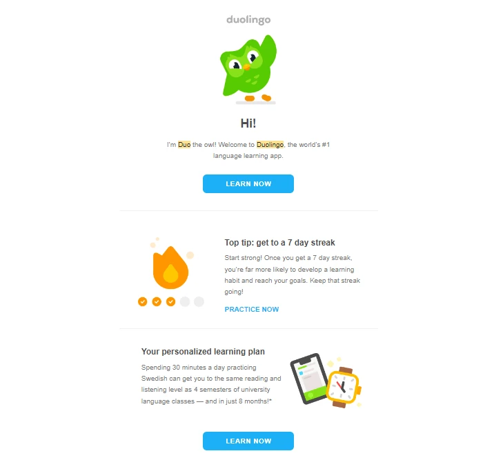 Duolingo's welcome email