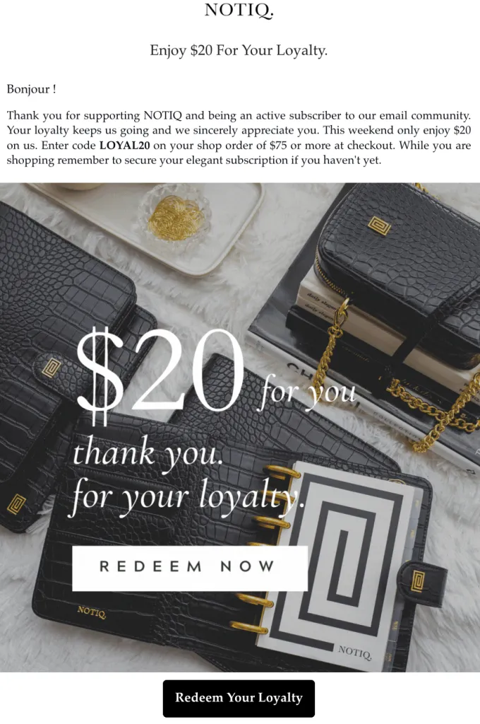 example of appreciation email for the subscriber’s loyalty