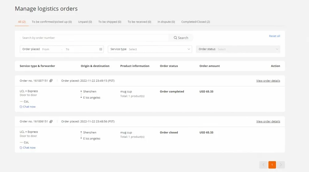 Filtre o status do pedido para visualizar e gerenciar facilmente seu pedido