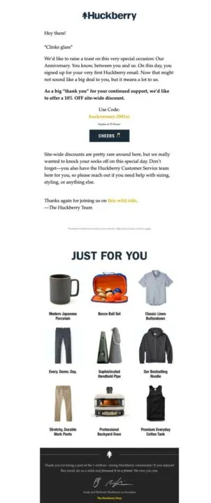 Huckberry email