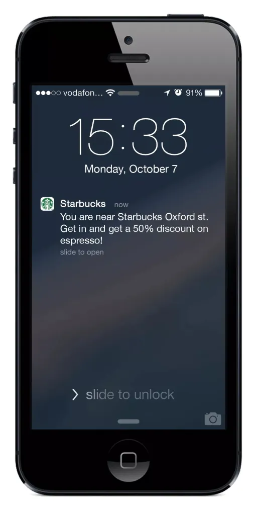in-app push notification from Starbucks
