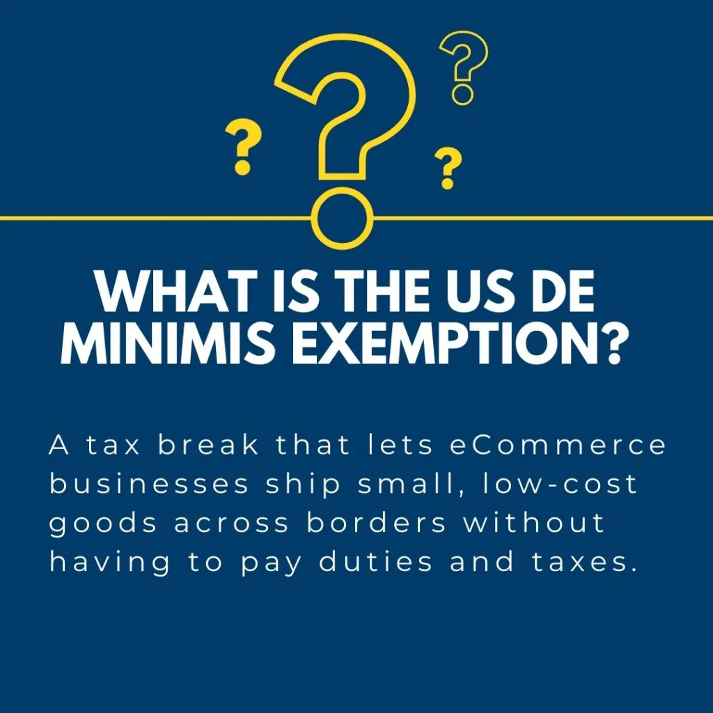 Infographic highlighting the definition of US De Minimis exemption