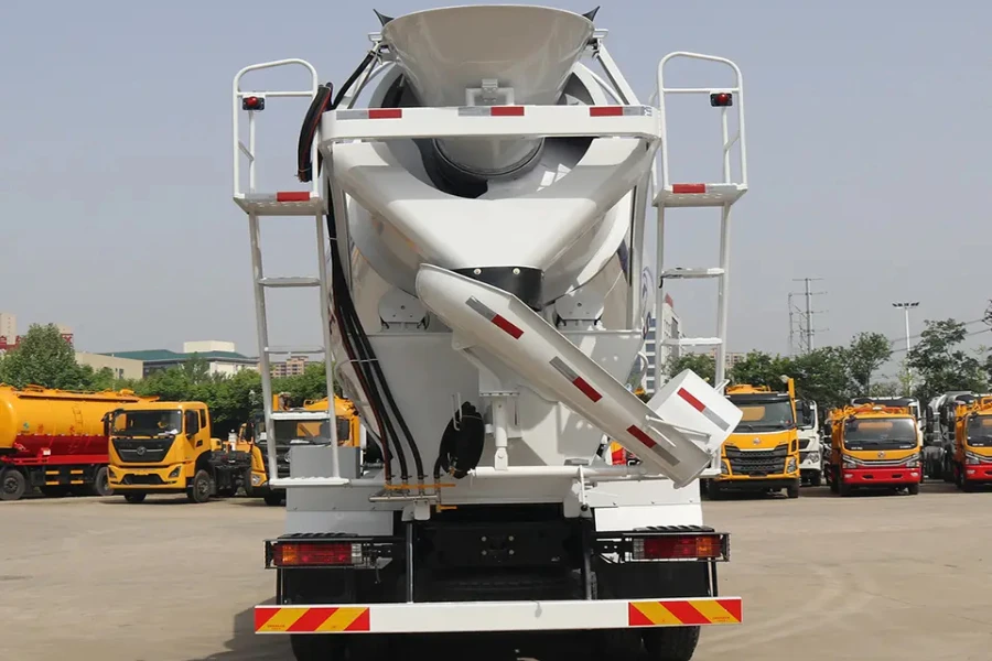 Large white concrete mixer truck