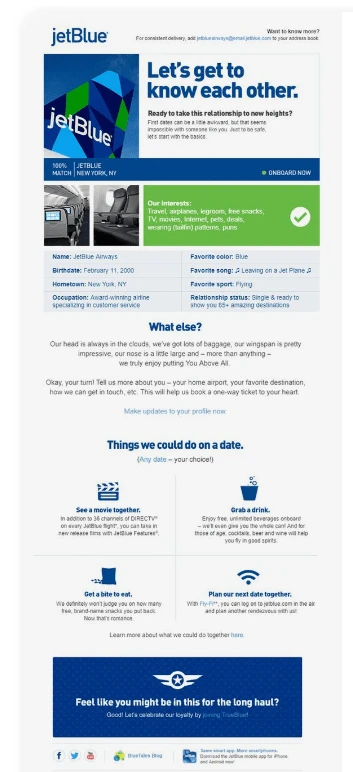 lead nurturing email from JetBlue