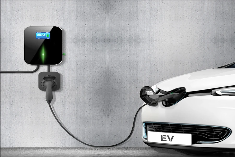 Level 2 EV charger on a wall
