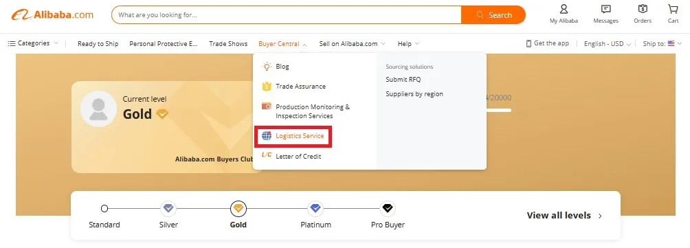Locate the "Logistic Service" icon from the Buyer Central dropdown