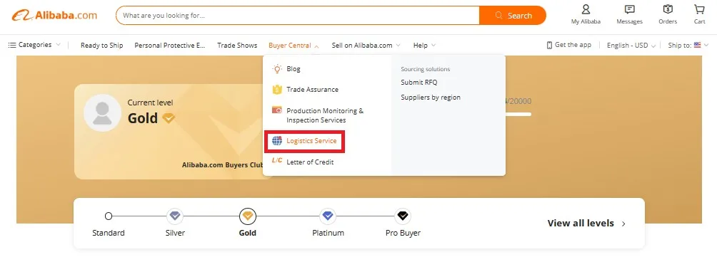 Найдите значок «Логистическая служба» в раскрывающемся списке Buyer Central.