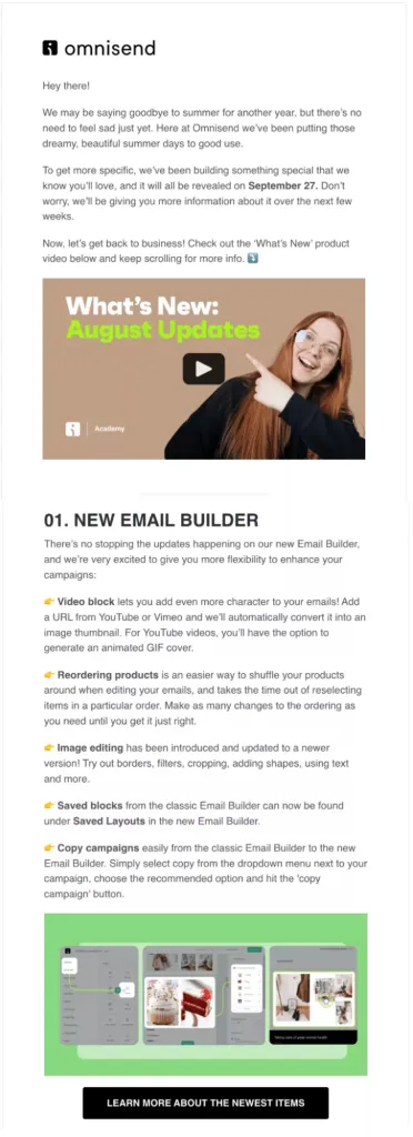 product update email by Omnisend