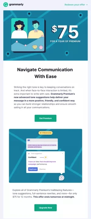 product upsell email from Grammarly