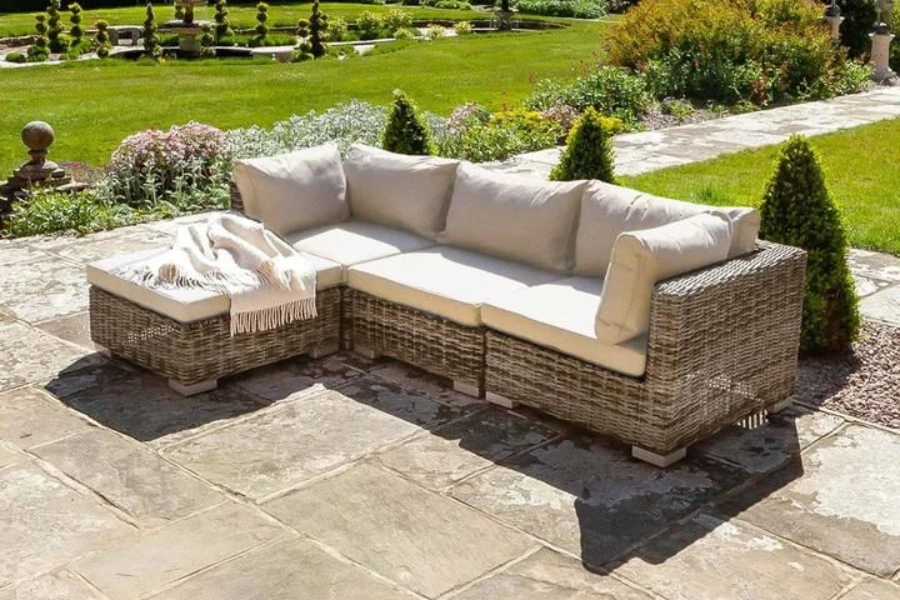 Rattan sofa set with chaise section
