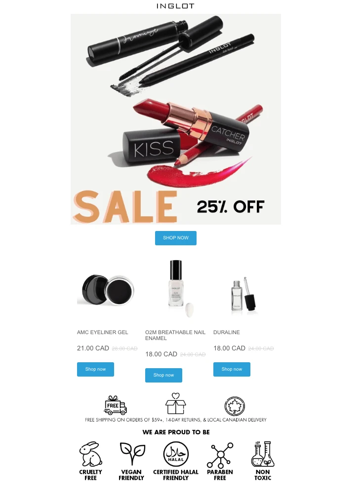 sale promotion email by popular beauty brand