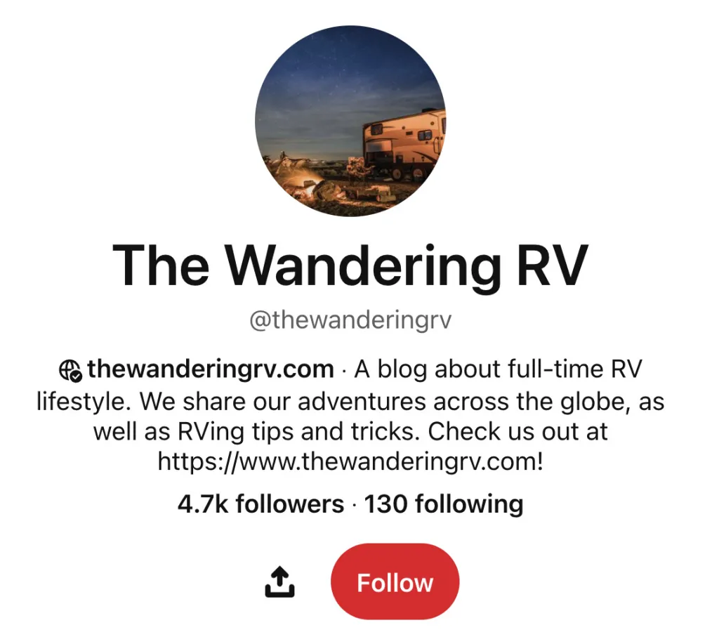 The Wandering RV's Pinterest account