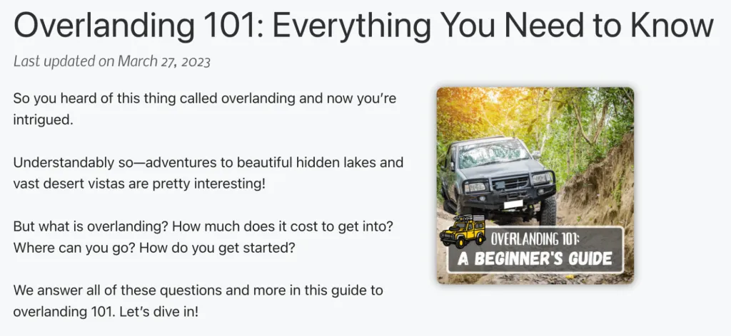 TOFU content example: "What is overlanding?"