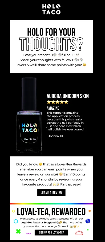 transactional email from Holo Taco